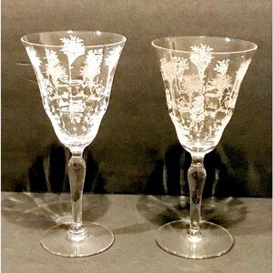 Vintage Morgantown Mayfair Pattern Stemmed Etched Crystal Wine Glasses Set of 2